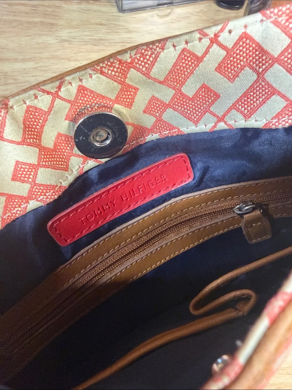Tommy Hilfiger Coral Pattern Messenger Bag with Cream Strap